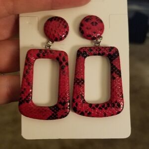 Pleather Red Animal Print Dangle Earrings